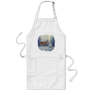 Hirsche und Happy Snowman Winterurlaubslandschaft Lange Schürze