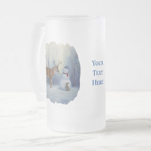 Hirsche und Happy Snowman Winterurlaubslandschaft Mattglas Bierglas