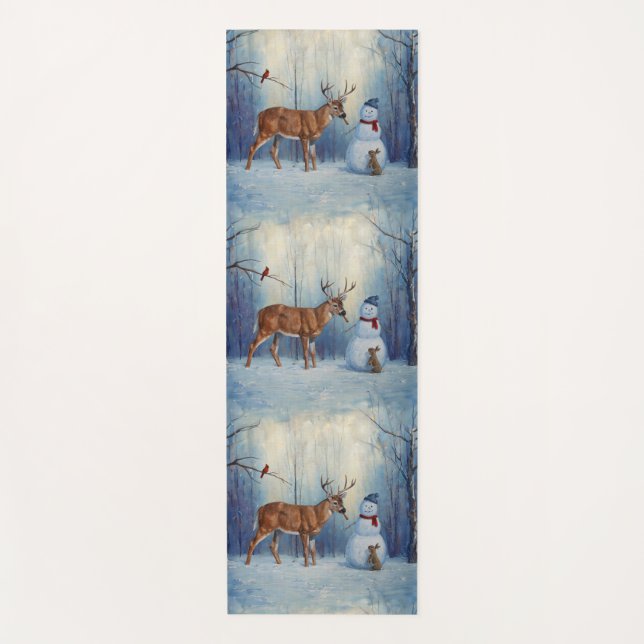 Hirsche und Happy Snowman Winterurlaubslandschaft Yogamatte (Vorderseite)