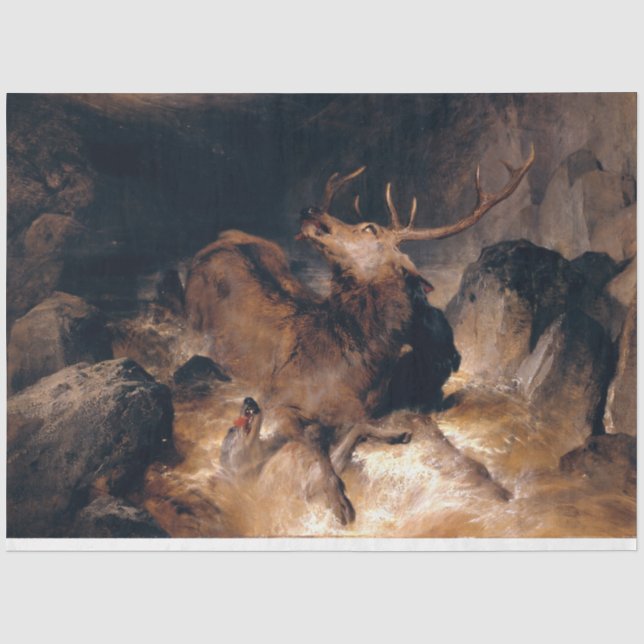 Hirsche und Hunde in einem Bergturm Seidenpapier (Vorderseite)
