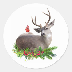 Hirsche und Kardinal mit Holly Stickers