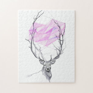 Hirsche und rosa geometrisches Herz zeichnend Tier