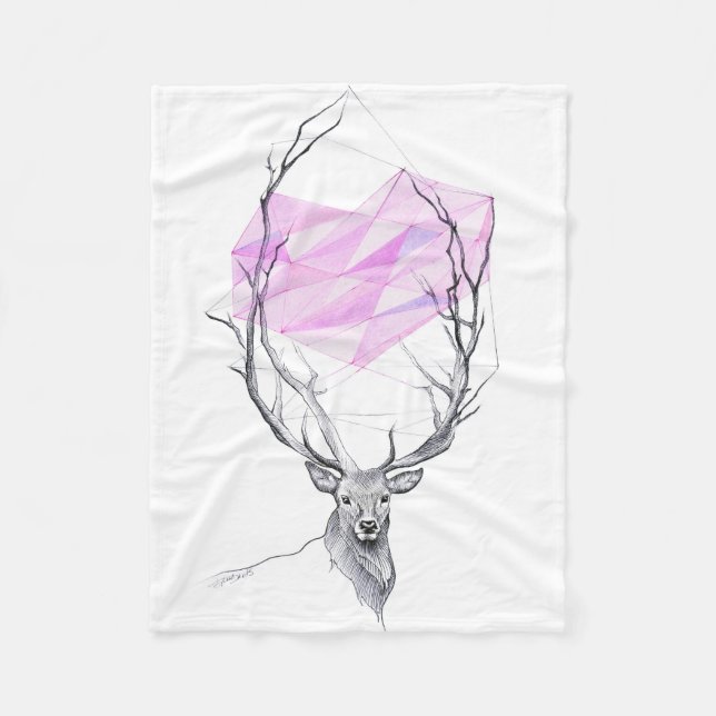 Hirsche und rosa geometrisches Herz zeichnend Tier Fleecedecke (Vorderseite)