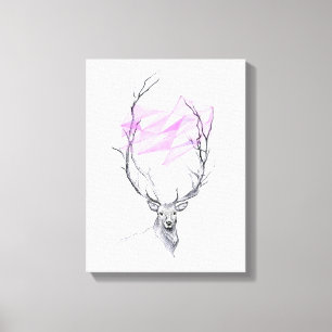 Hirsche und rosa geometrisches Herz zeichnend Tier Leinwanddruck