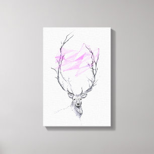 Hirsche und rosa geometrisches Herz zeichnend Tier Leinwanddruck