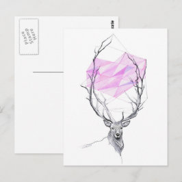 Hirsche und rosa geometrisches Herz zeichnend Tier Postkarte