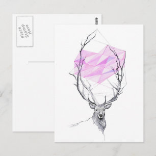 Hirsche und rosa geometrisches Herz zeichnend Tier Postkarte