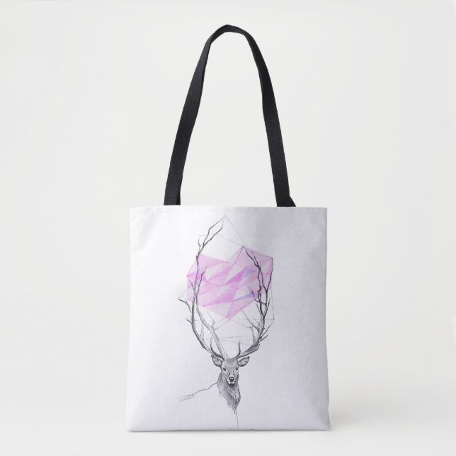 Hirsche und rosa geometrisches Herz zeichnend Tier Tasche (Vorderseite)