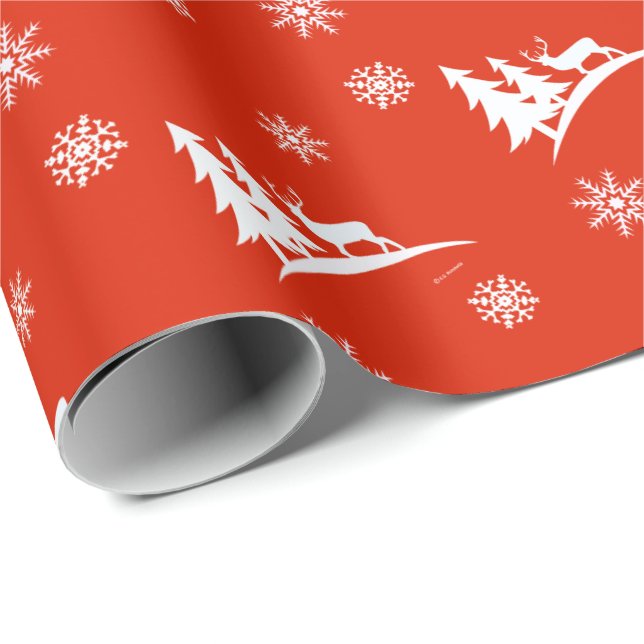 Hirsche und Schneeflocken Rotes Weihnachtswrapping Geschenkpapier (Rolleneckpunkt)