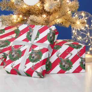 Hirsche und Weihnachtskranz in Schneeflocken Geschenkpapier