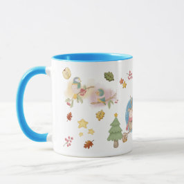 Hirsche, Vögel, Kaninchen und Schneemann während d Tasse