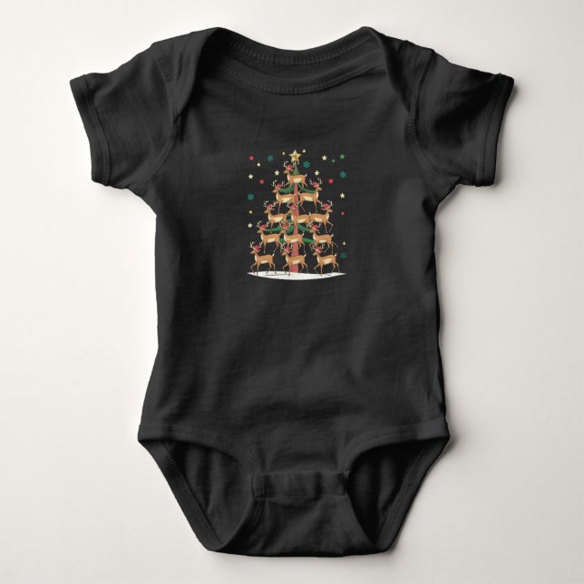 Hirsche Weihnachtsbaum Funny Holiday Niedlich Rent Baby Strampler (Vorderseite)