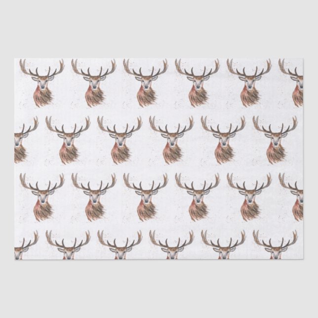 Hirsche Weihnachtswasserfarbe Muster Woodland Brow Seidenpapier (Vorderseite)
