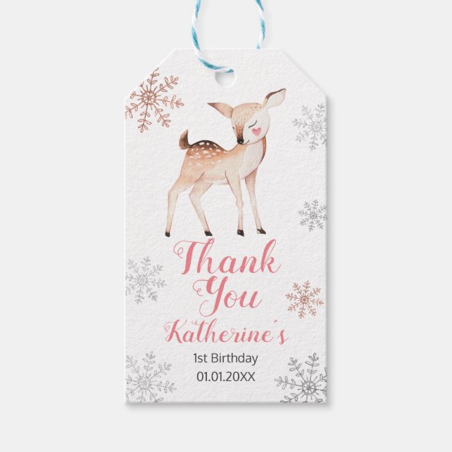 Hirsche Winter ONEderland 1. Geburtstag Rose Gold Geschenkanhänger (Vorderseite)