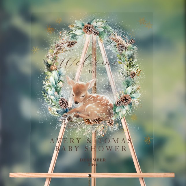 Hirsche Winterwald Kälte Außendusche Acrylschild (Neutral)