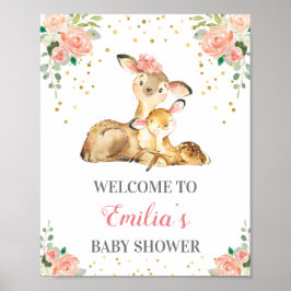 Hirsche Woodland Baby Girl Dusche Sprinkle Willkom Poster
