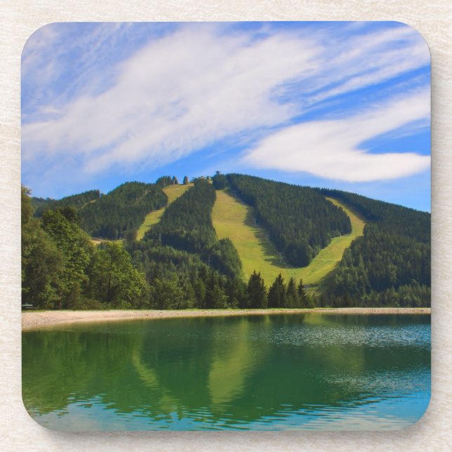 Hirschenkogel im Sommer - Wasser-Reflexionen Getränkeuntersetzer (Vorderseite)