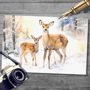 Hirschfamilie im Schnee 4 Dekoupage Papier