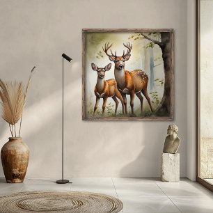Hirschfamilie in der Waldreinigung Wildtiere Poster