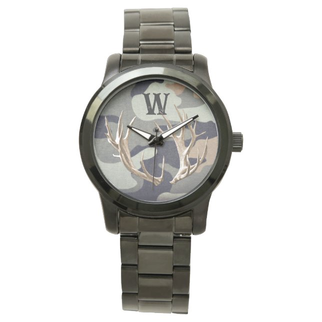 Hirschfantler auf grauem Hintergrund Männeruhr Armbanduhr (Vorderseite)