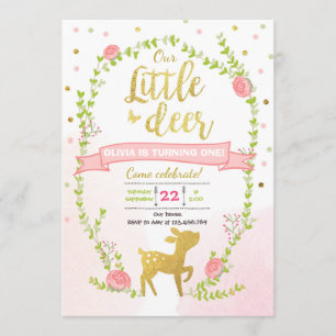 Hirschgeburt lädt Girl Pink Gold Woodland Party ei Einladung