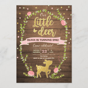 Hirschgeburt lädt Girl Pink Gold Woodland Party ei Einladung