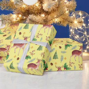 Hirschgesicht-Weihnachtsgelbe Packung Geschenkpapier
