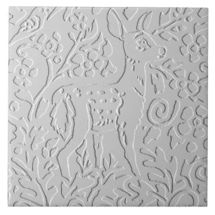 Hirschgewächse Weiß Grau Embossed Woodland Anima Fliese