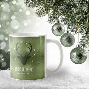 Hirschgeweih-Silhouette & Schneeflocken Grün ID861 Kaffeetasse