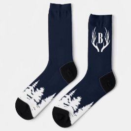 Hirschgeweihe Herren Crew Socken Blau und Weiß