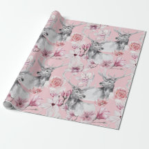 Hirschgraue rosafarbene Torfbäume, Blumenpapier