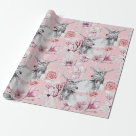 Hirschgraue rosafarbene Torfbäume, Blumenpapier Geschenkpapier