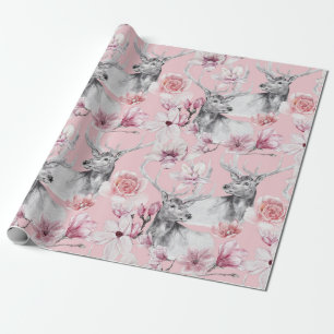 Hirschgraue rosafarbene Torfbäume, Blumenpapier Geschenkpapier