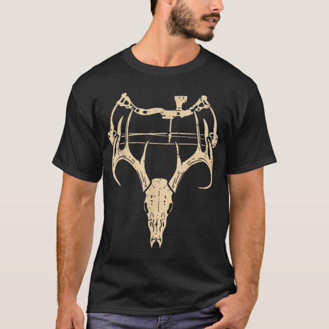 Hirschhaut-Compound Bow Retro Jagdarchie Vater T-Shirt (Vorderseite)