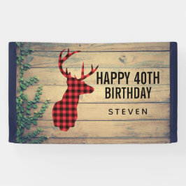 Hirschhaut mit Antlern auf Holzplanken mit Blätter Banner