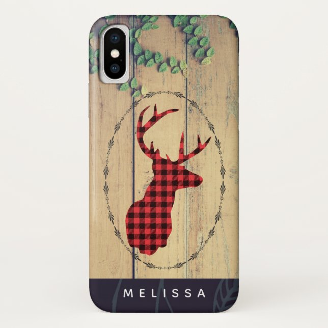 Hirschhaut mit Antlern auf Holzplanken mit Verlass Case-Mate iPhone Hülle (Rückseite)