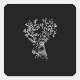 Hirschhorn-Pilz-Hütte Goblincore Vintage Ästhetik Quadratischer Aufkleber