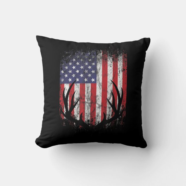 Hirschjagd American Flag Whitetail Buck Antlers Kissen (Vorderseite)