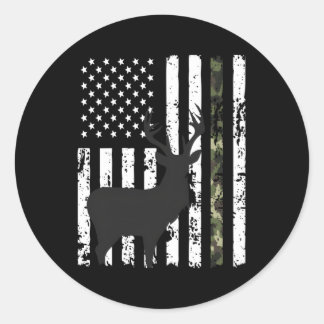 Hirschjagd American Flag Whitetail Buck Camouflage Runder Aufkleber