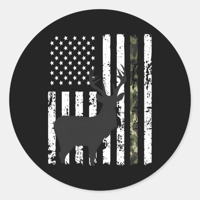 Hirschjagd American Flag Whitetail Buck Camouflage Runder Aufkleber (Vorderseite)