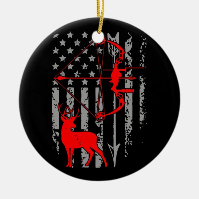 Hirschjagd Amerikanische Fahne Jagen Vierter von Keramik Ornament (Vorne)