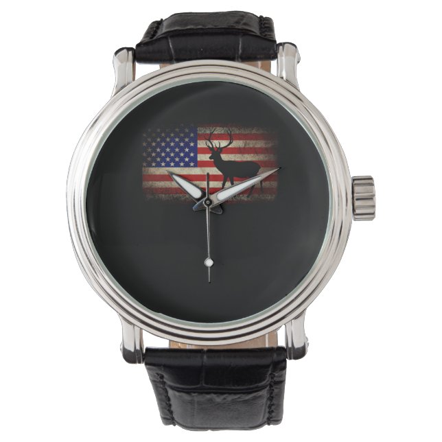 Hirschjagd Amerikanische Flagge USA Proud Hunter Armbanduhr (Vorderseite)