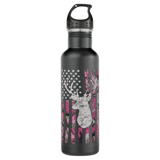 Hirschjagd Camouflage Pink Camouflage American Fla Edelstahlflasche (Vorderseite)