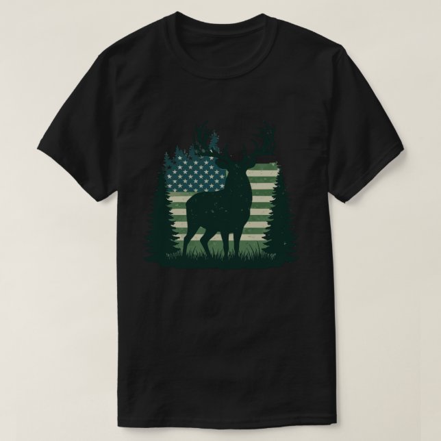 Hirschjagd Junter US Flag Langschläfer T-Shirt (Design vorne)