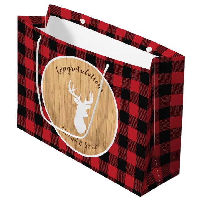 Hirschjagd-Lodge Kinderdusche Antler Große Geschenktüte (Vorderseite Schrägansicht)