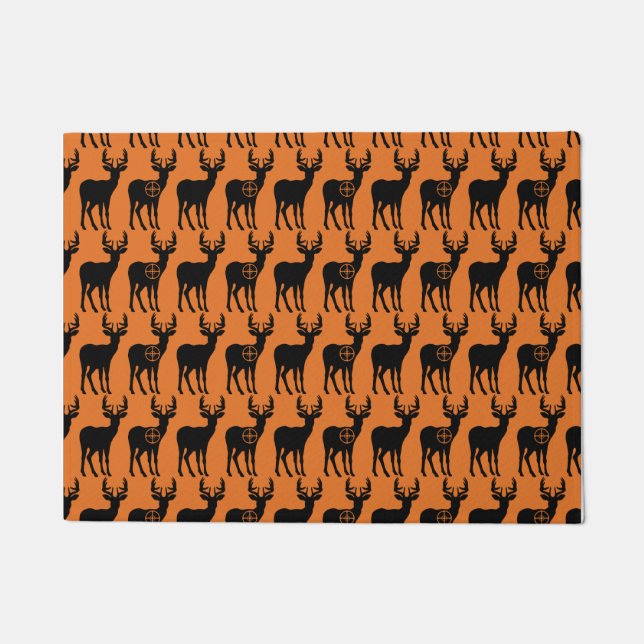 Hirschjagd Silhouette Muster Orange Hintergrund Fußmatte (Vorderseite)