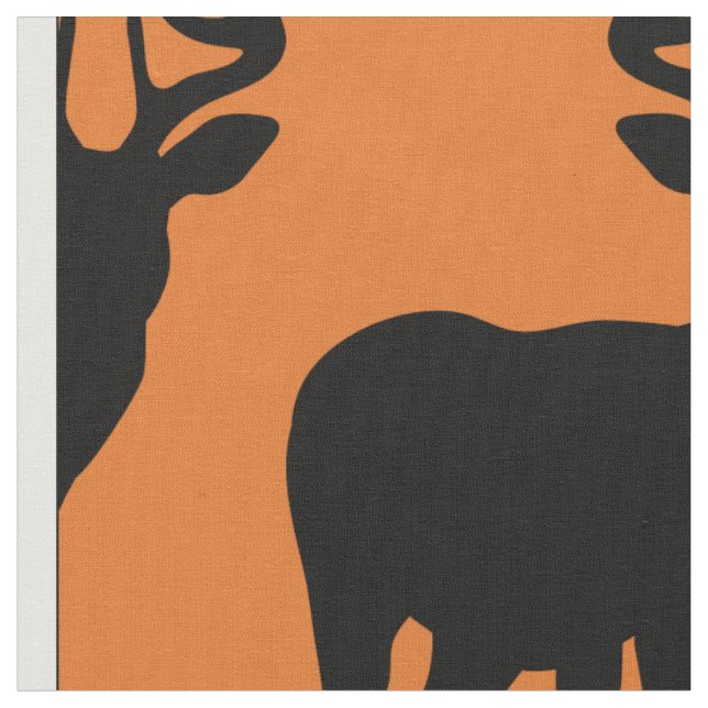 Hirschjagd Silhouette Muster Orange Hintergrund Stoff (Nahaufnahme)