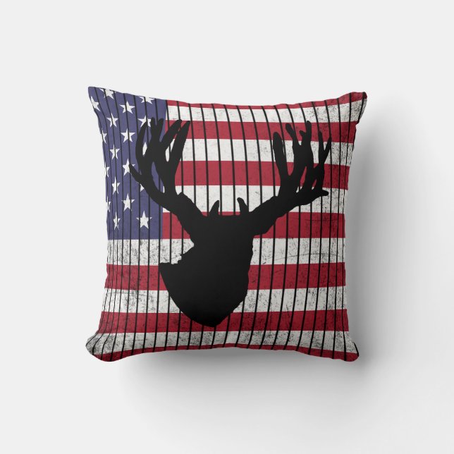 Hirschjagd: Silhouette über die amerikanische Flag Kissen (Vorderseite)