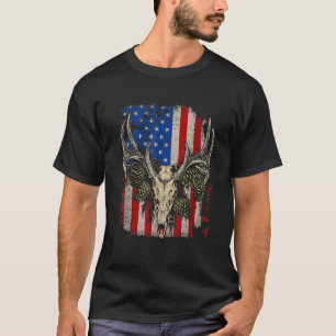 Hirschjagd Skull Whitetail Buck American Flag VI T-Shirt