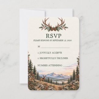 Hirschjagd-Tarn-Wasserfarben-Berg-Hochzeit RSVP Karte